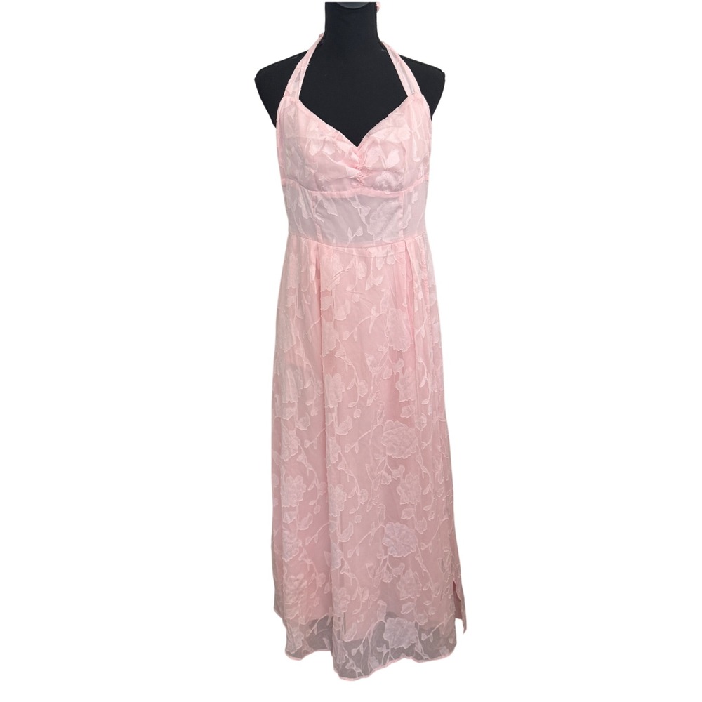 Womens Pink Floral Babydoll Maxi Dress Size L Fairycore Softgirl Princesscore